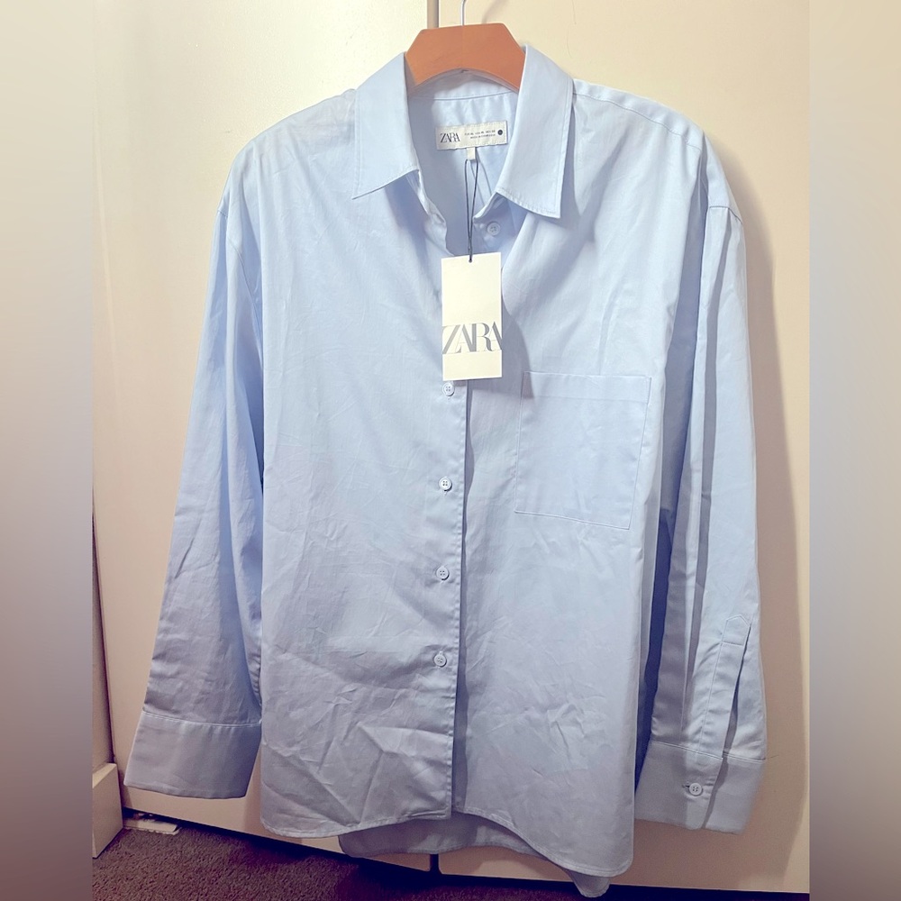Zara French blue classic poplin button down shirt xl
